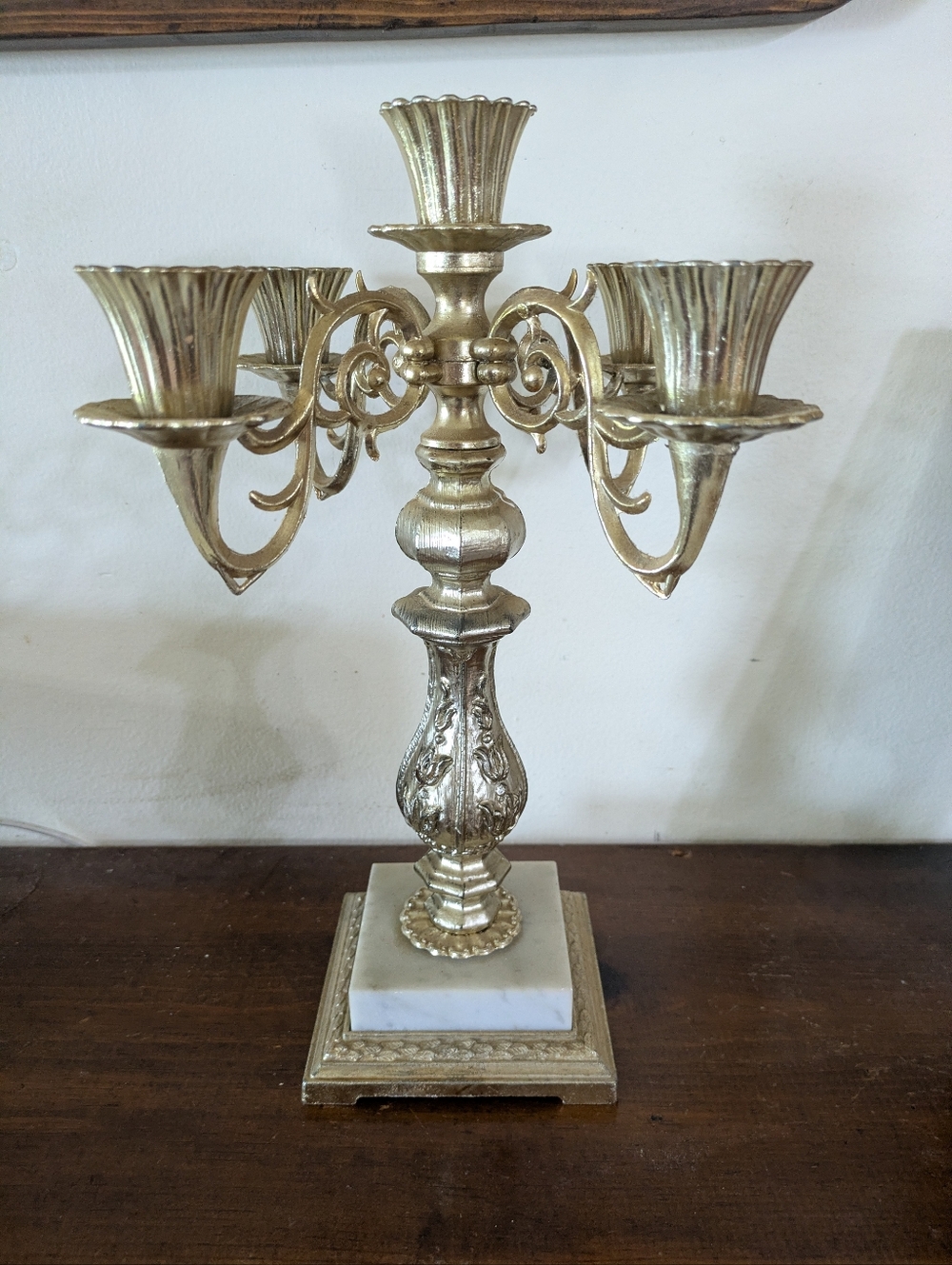 Vintage Dilly Mfg Hollywood Regency 5-Arm Candelabra - Marble Base Italy Ornate